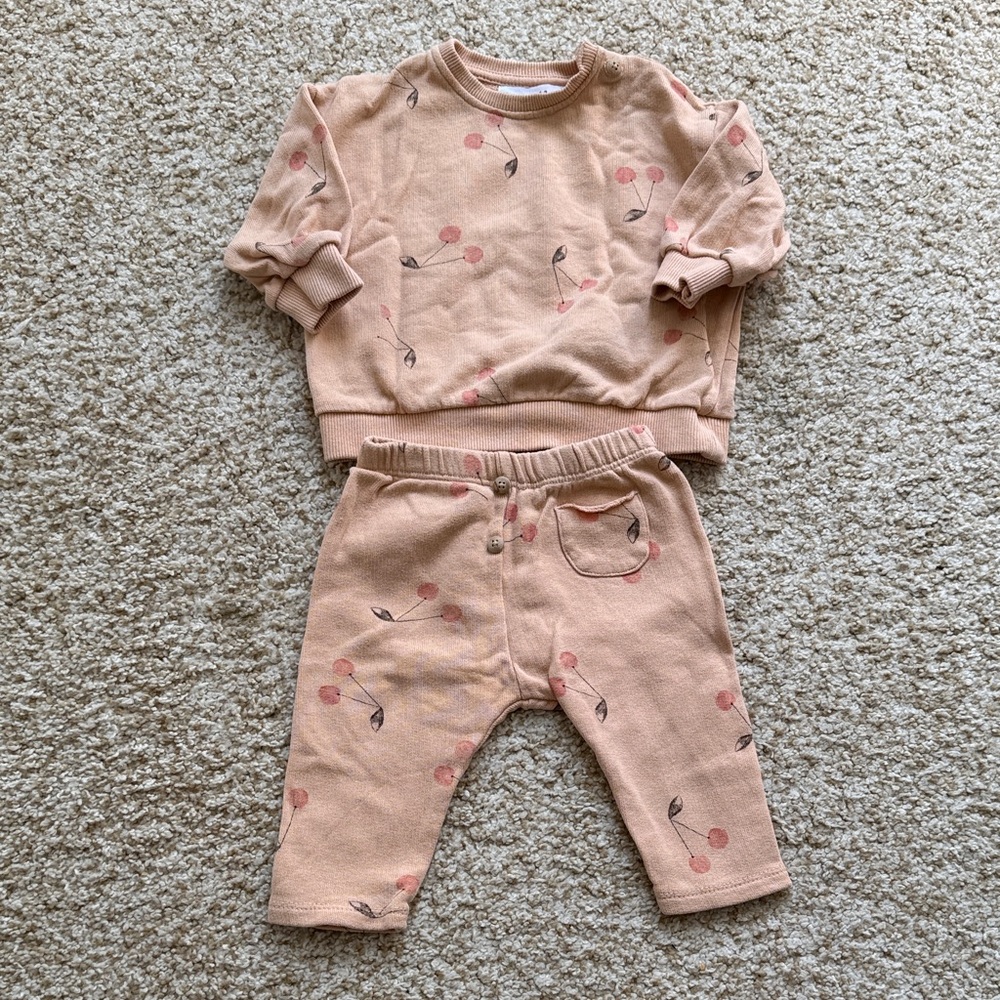 Zara Kids Matching Set in Peach and Pink with Cherry Print